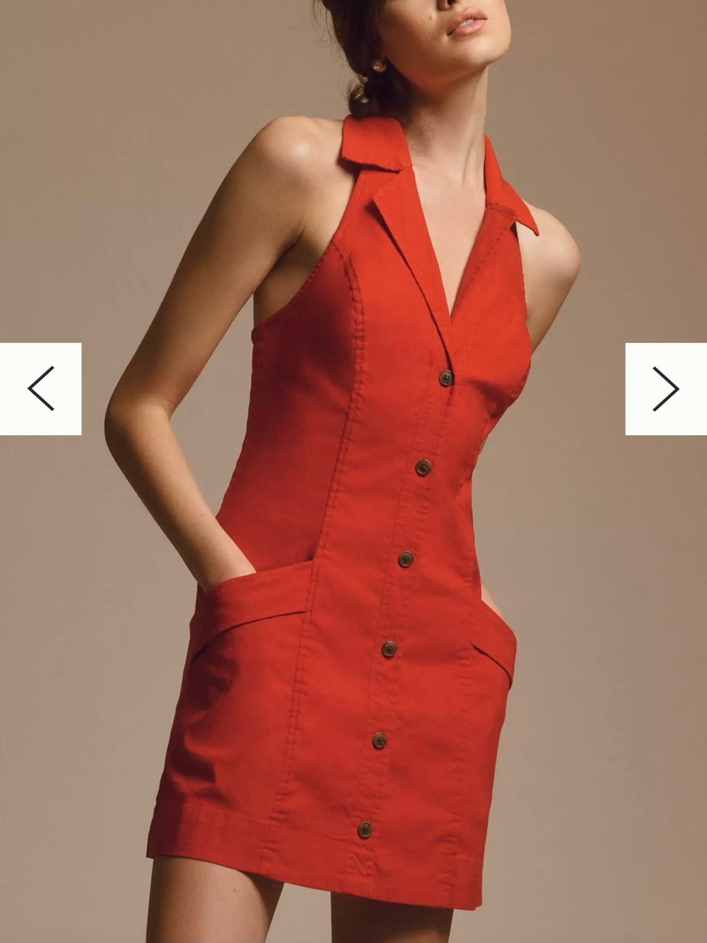 Maeve Anthropologie T-back The Amelia Collared Sleeveless Shirt Dress Red